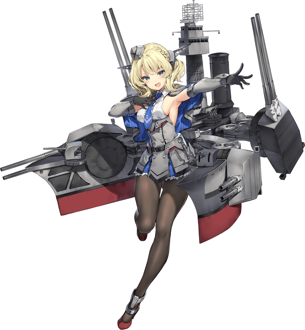 1girl antiaircraft_weapon armpits banned_artist black_legwear blonde_hair blue_dress breasts cannon capelet colorado_(kantai_collection) dress hand_on_own_chest hat headgear kantai_collection machinery necktie official_art pantyhose paseri short_hair sideboob source_request turret