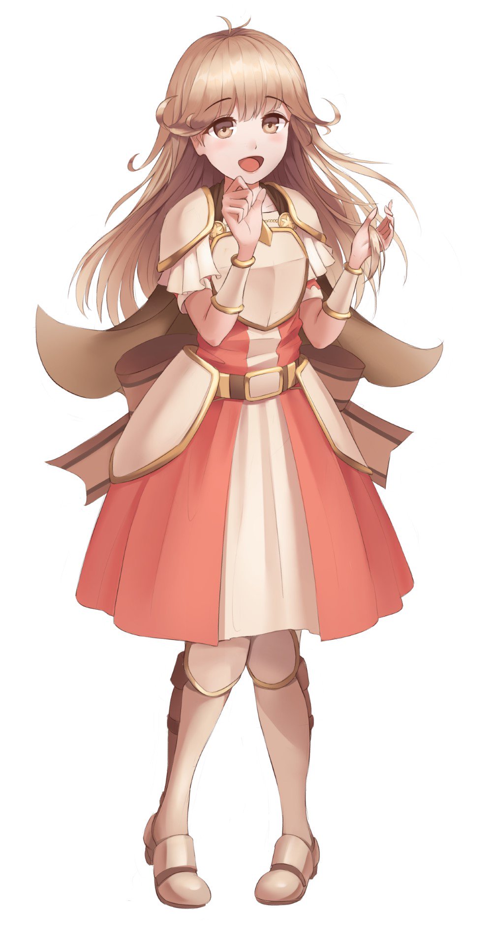 1girl alternate_costume awan97 blonde_hair breastplate brown_eyes commission dress effie_(fire_emblem) fire_emblem fire_emblem_echoes:_mou_hitori_no_eiyuuou full_body highres long_hair open_mouth simple_background solo white_background