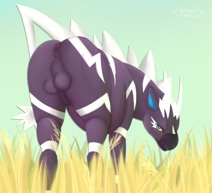 balls butt digital_media_(artwork) draco-canine equid equine feral looking_at_viewer male mammal nintendo pok&eacute;mon pok&eacute;mon_(species) presenting rear_view solo video_games zebstrika