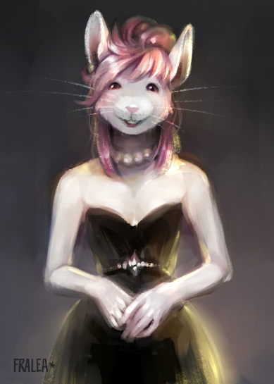 2018 anthro clothed clothing cynthia_the_mouse digital_media_(artwork) female fralea hair jewelry looking_at_viewer mammal mouse murid murine necklace pearl_necklace pink_eyes pink_hair pink_nose portrait rodent simple_background smile solo standing whiskers