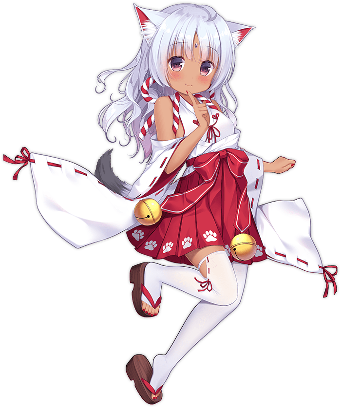 1girl ahoge animal_ears ark_order bell blush bow brown_footwear closed_mouth clothing_cutout dark-skinned_female dark_skin dog_ears dog_girl dog_tail forehead_jewel full_body grey_hair hakama hakama_skirt ikataruto index_finger_raised japanese_clothes jingle_bell kimono komainu komainu_(ark_order) long_sleeves looking_at_viewer nail_polish off_shoulder official_art okobo paw_print pink_eyes red_bow red_hakama red_nails red_sash red_skirt ribbon-trimmed_sleeves ribbon-trimmed_thighhighs ribbon_trim sandals sash shirt sidelocks skirt sleeveless sleeveless_shirt smile solo tachi-e tail thigh_cutout thighhighs toeless_legwear toenail_polish toenails transparent_background white_kimono white_shirt white_thighhighs wide_sleeves