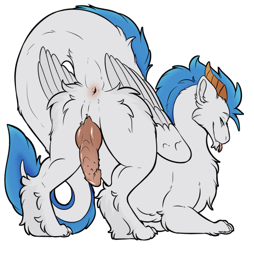 1:1 alpha_channel anus dragon feathered_wings feathers fur genitals green_eyes horn knot mane mythological_creature mythological_scalie mythology penis scalie symrea telegram_sticker white_body wings