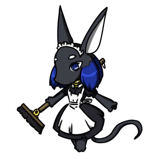 2012 anthro anubis black_body black_fur blue_eyes blue_hair broom canid canine canis cleaning_tool clothing deity egyptian_mythology eyebrows female fur hair holding_broom holding_cleaning_tool holding_object img_(futaba) jackal maid_apron maid_headdress maid_uniform mammal middle_eastern_mythology mythology nijiura_maids solo sosei-san uniform white_eyebrows zamuzaza2