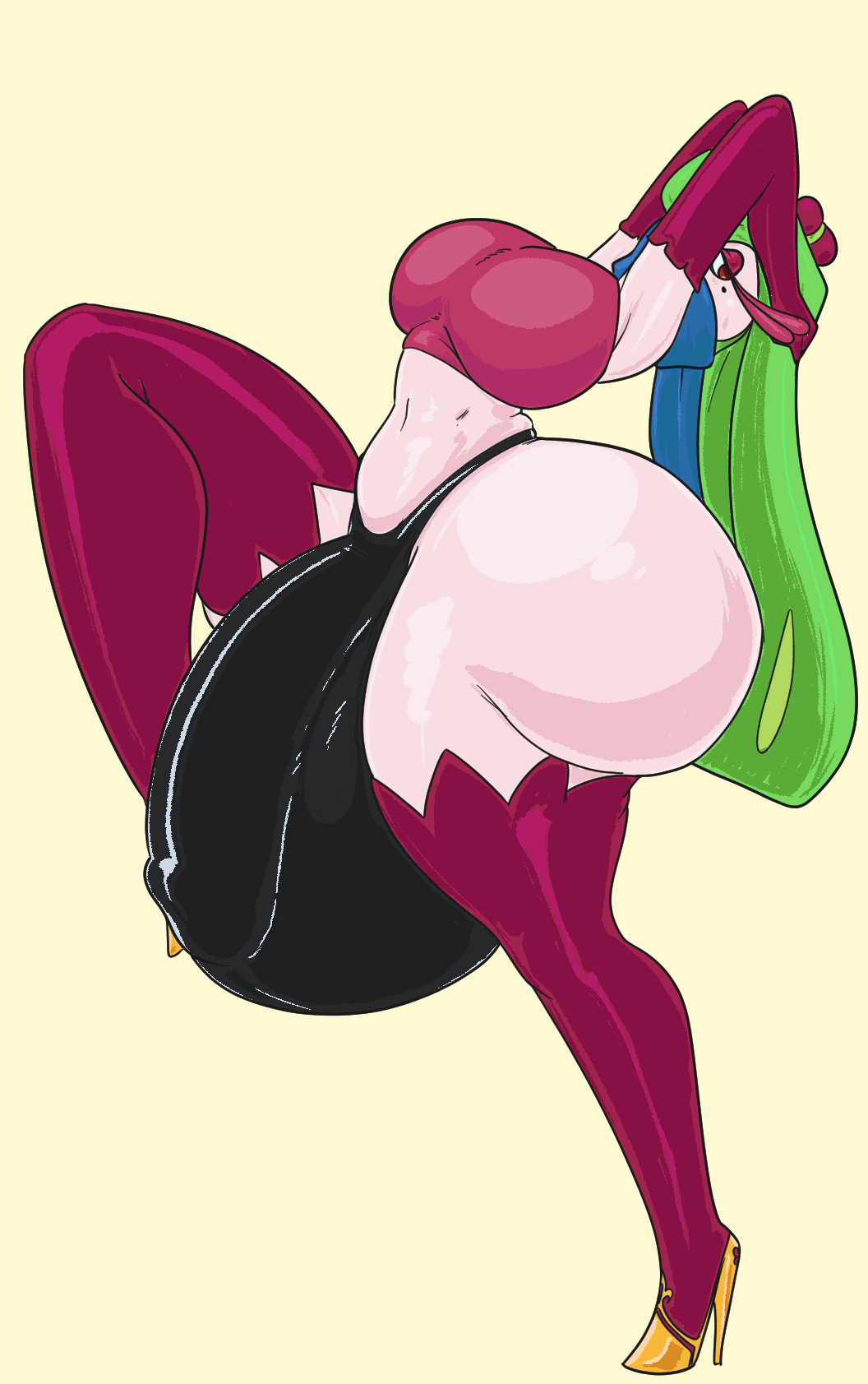 anthro big_breasts big_bulge big_butt big_penis breasts bulge butt clothing footwear generation_7_pokemon genitals gynomorph hi_res high_heels huge_bulge huge_butt huge_penis hyper hyper_bulge hyper_butt hyper_genitalia hyper_penis intersex long_legs markings mea_(ultrakirby123) mole_(marking) nintendo oogzie penis pokemon pokemon_(species) scarf solo tsareena