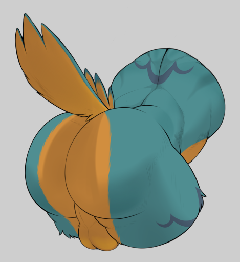 2019 anthro avian backsack balls bent_over breath_of_the_wild butt kass_(tloz) male nintendo rear_view repzzmonster rito the_legend_of_zelda video_games