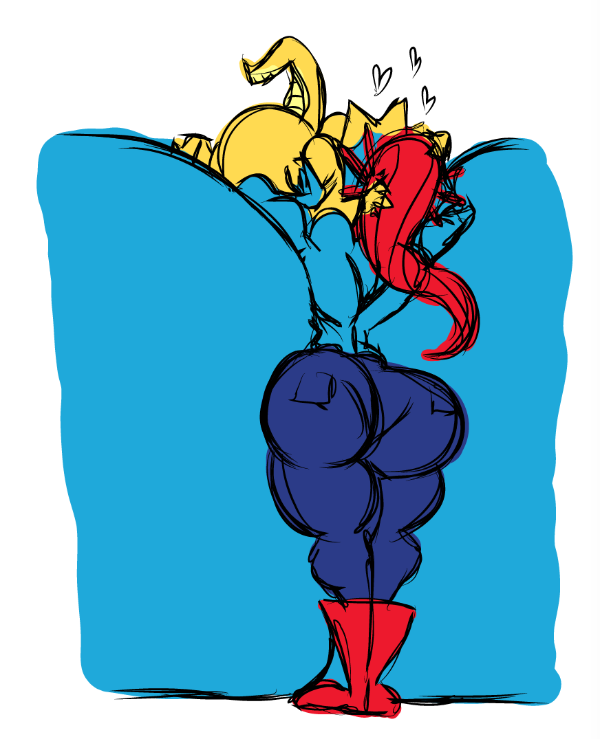 alphys anthro big_breasts big_butt blue_skin breasts butt clothed clothing duo female fish hair huge_breasts huge_butt humanoid hyper hyper_breasts kevemperor kissing lizard long_hair marine muscular muscular_female not_furry ponytail red_hair reptile scalie simple_background sketch thick_thighs undertale undyne video_games white_background wide_hips