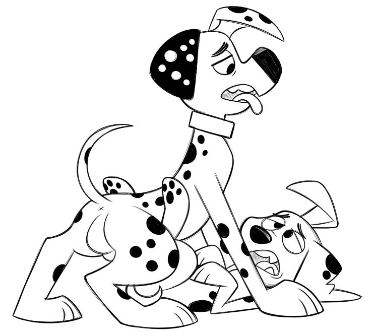 101_dalmatian_street 101_dalmatians 2019 anal balls canid canine canis collar dalmatian disney domestic_dog dylan_(101_dalmatians) feral incest male male/male mammal penis sex unknown_artist young