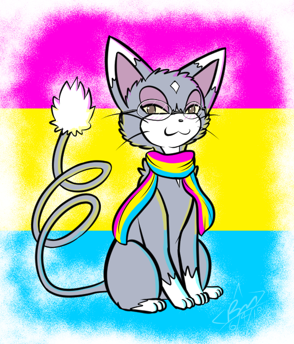 2019 blush digital_media_(artwork) eyewear felid feline female feral glameow glasses lgbt_pride looking_at_viewer mammal nintendo pansexual_pride_colors pok&eacute;mon pok&eacute;mon_(species) pok&eacute;mon_mystery_dungeon pride_colors rymherdier ryn_purrawri scarf simple_background smile solo video_games wanderlust whiskers