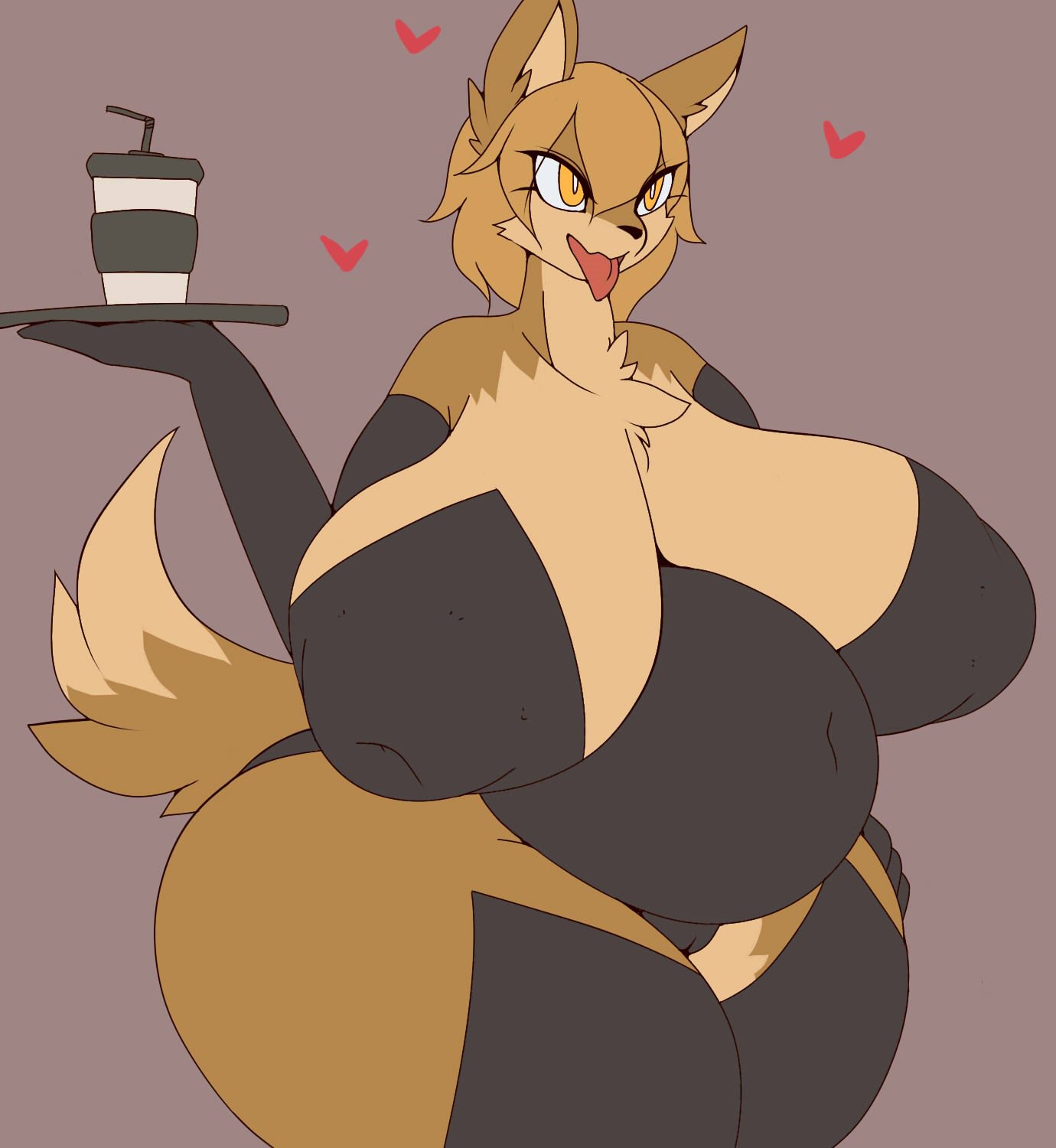 &lt;3 2019 anthro areola belly beverage big_belly big_breasts big_butt biped breasts butt canid canine clothed clothing cup female fluffy fluffy_tail fox front_view fur hair huge_breasts huge_butt hyper hyper_belly hyper_breasts looking_at_viewer mammal navel obese open_mouth overweight overweight_female sagging_breasts sepiruth simple_background smile solo standing thick_thighs tongue tongue_out tray voluptuous wide_hip wide_hips yellow_eyes