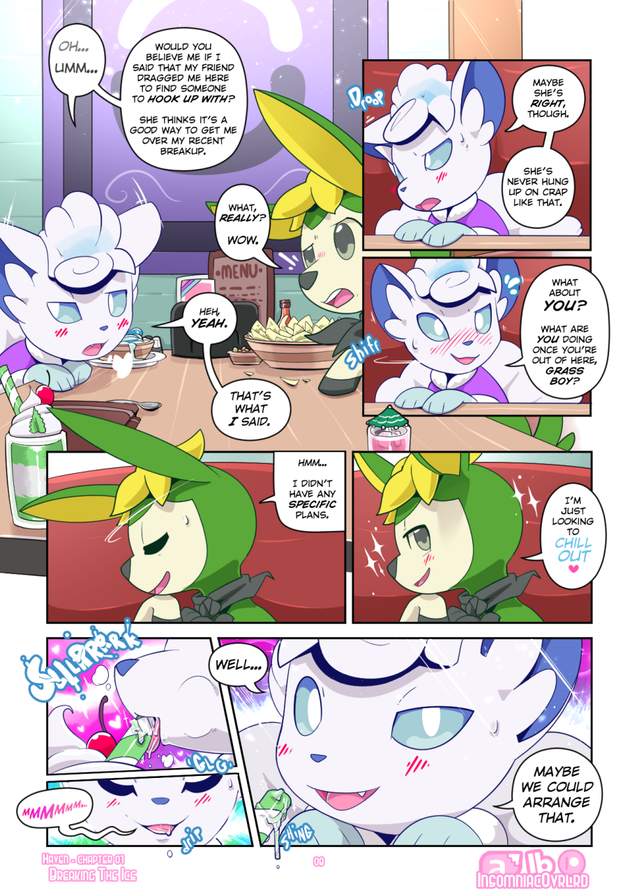 alcohol alolan_vulpix aurora_(insomniacovrlrd) beverage blake_(insomniacovrlrd) clothing comic deerling dessert female food hi_res ice_cream insomniacovrlrd male milkshake nintendo pok&eacute;mon pok&eacute;mon_(species) regional_variant text video_games vulpix