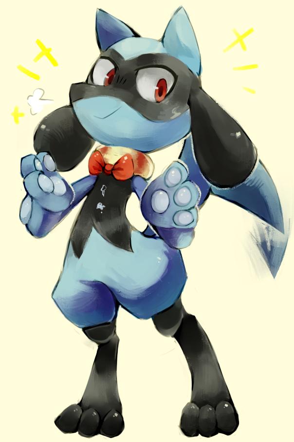 2019 3_fingers 3_toes anthro fingers necktie nintendo pkbunny pok&eacute;mon pok&eacute;mon_(species) red_eyes riolu solo toes video_games