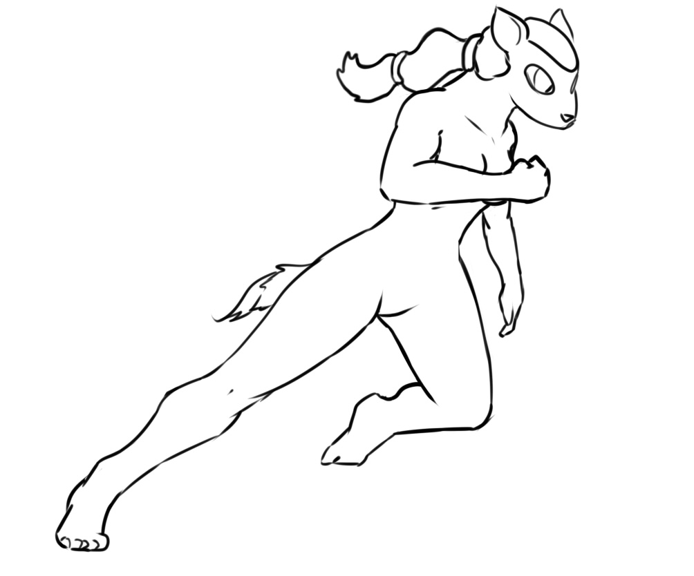 2012 anthro athletic biped breasts convenient_censorship digital_media_(artwork) featureless_crotch female hair line_art long_hair looking_ahead mammal monochrome mustela mustelid musteline nude running simple_background solo talyxian test_pattern white_background