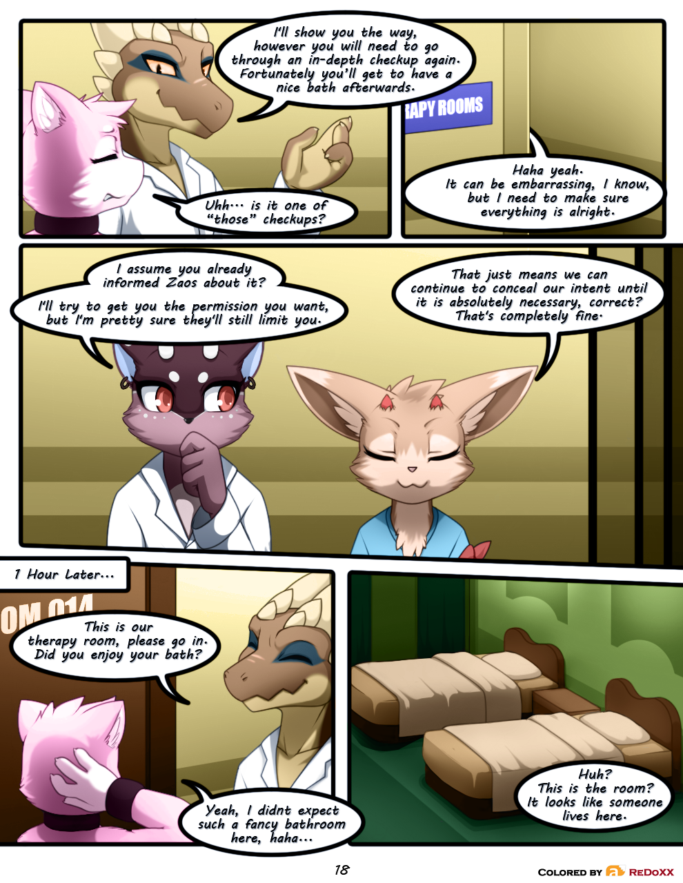 2019 colored comic darkmirage dialogue doctor english_text female hi_res quetzalli_(character) redoxx text
