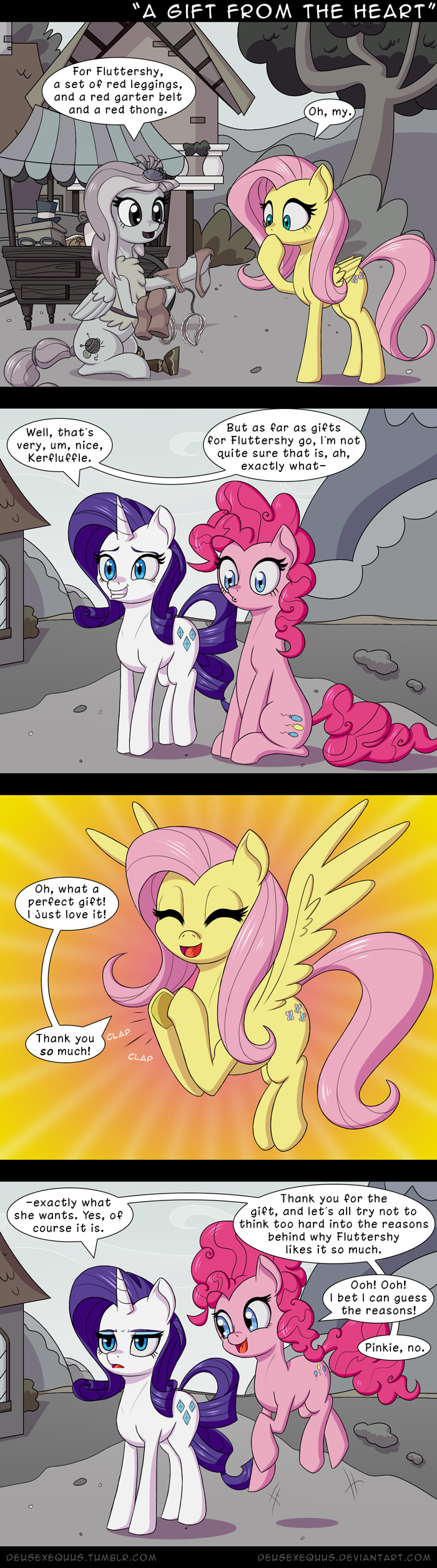 2019 absurd_res clothing comic deusexequus dialogue english_text equid equine female feral fluttershy_(mlp) friendship_is_magic group hair hat headgear headwear hi_res horn horse kerfuffle_(mlp) mammal multicolored_hair my_little_pony outside pinkie_pie_(mlp) pony pterippus rarity_(mlp) text two_tone_hair unicorn wings