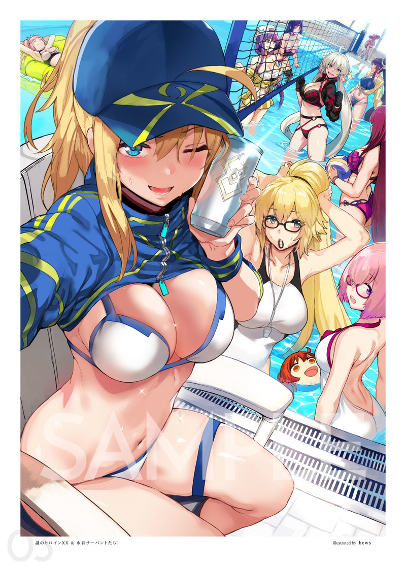 6+girls :d ;d ahoge animal_ear_fluff animal_ears artist_name artoria_pendragon_(all) ass ball bangs bare_shoulders baseball_cap bb_(fate)_(all) bb_(swimsuit_mooncancer)_(fate) bikini bikini_under_clothes black_bikini black_gloves black_jacket blonde_hair blue_bikini blue_eyes blue_headwear blush bracelet breasts can choker cleavage clenched_hands collarbone day ears_through_headwear eyebrows_visible_through_hair fate/grand_order fate_(series) fox_ears fox_tail glasses gloves hair_between_eyes hair_ornament hair_over_one_eye hair_ribbon hair_through_headwear hair_tie_in_mouth hands_up hat hews_hack holding holding_ball holding_can holding_hair jacket jeanne_d'arc_(alter_swimsuit_berserker) jeanne_d'arc_(fate)_(all) jeanne_d'arc_(swimsuit_archer) jewelry large_breasts long_hair looking_at_viewer mash_kyrielight medb_(fate)_(all) medb_(swimsuit_saber)_(fate) medium_breasts mouth_hold multiple_girls mysterious_heroine_xx_(foreigner) navel o-ring o-ring_bikini one-piece_swimsuit one_eye_closed open_mouth pink_hair ponytail purple_bikini purple_eyes purple_hair ribbon scathach_(fate)_(all) scathach_(swimsuit_assassin)_(fate) shirt short_hair shrug_(clothing) side-tie_bikini side_ponytail sideways_hat silver_hair sitting skirt smile sparkle star straw_hat sun_hat sweat swimsuit tail tamamo_(fate)_(all) tamamo_no_mae_(fate) tamamo_no_mae_(swimsuit_lancer)_(fate) thigh_strap tiara twintails very_long_hair volleyball volleyball_net wading water_volleyball whistle whistle_around_neck white_bikini white_swimsuit yellow_eyes yellow_shirt yellow_skirt