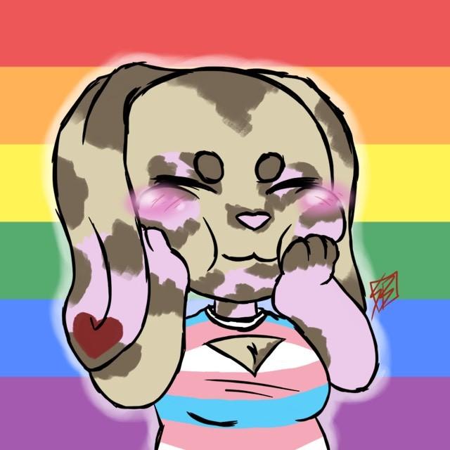 1:1 2019 anthro birth_mark breasts chibi christy clothed clothing eyes_closed female fully_clothed happy headless_hound_art lagomorph lgbt_pride mammal pride_colors safe small_breasts smile solo standing toony