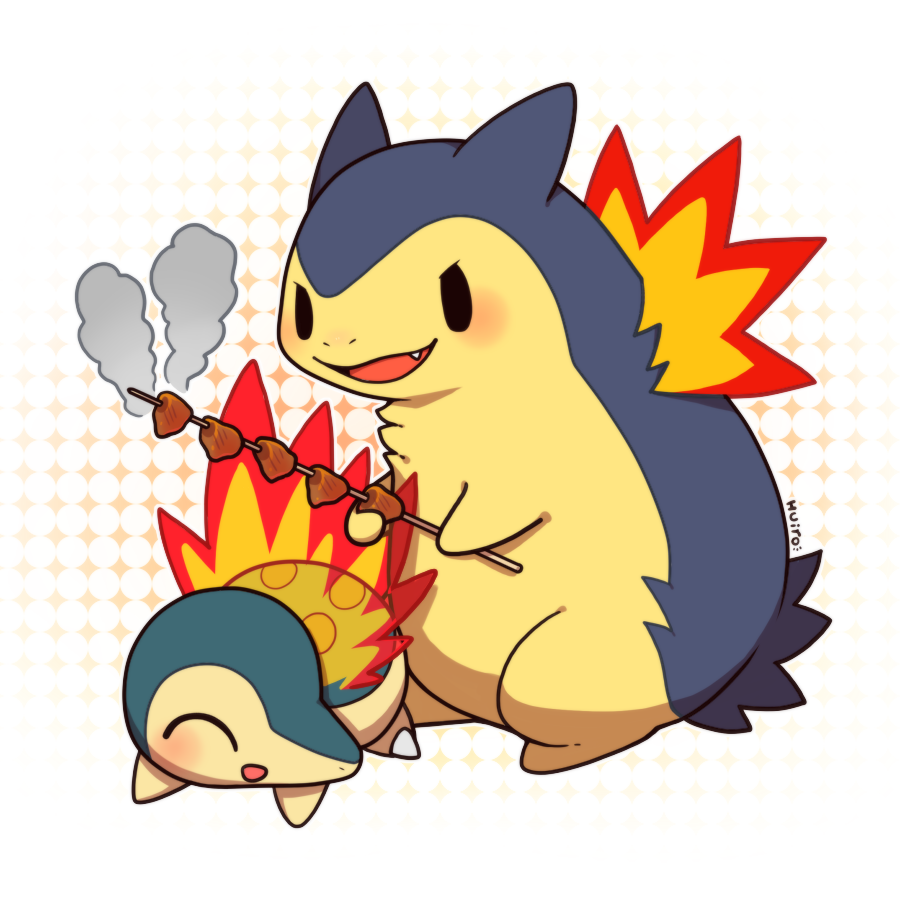 1:1 ambiguous_gender cooking cyndaquil duo fire food huiro nintendo pok&eacute;mon pok&eacute;mon_(species) typhlosion video_games