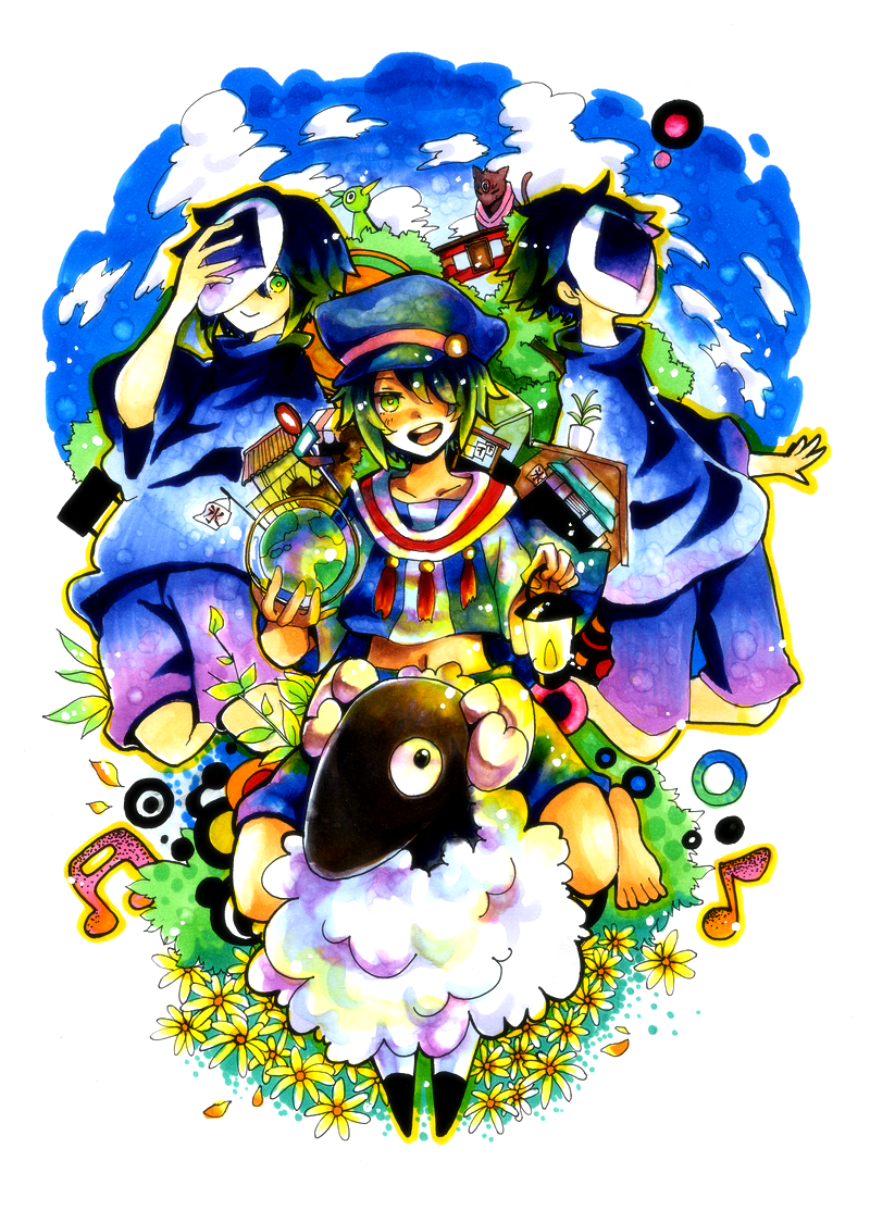bad_id bad_pixiv_id byebe colorful flower globe hair_over_one_eye hat lamp mask multiple_boys musical_note sheep vocaloid wonderland_to_hitsuji_no_uta_(vocaloid)
