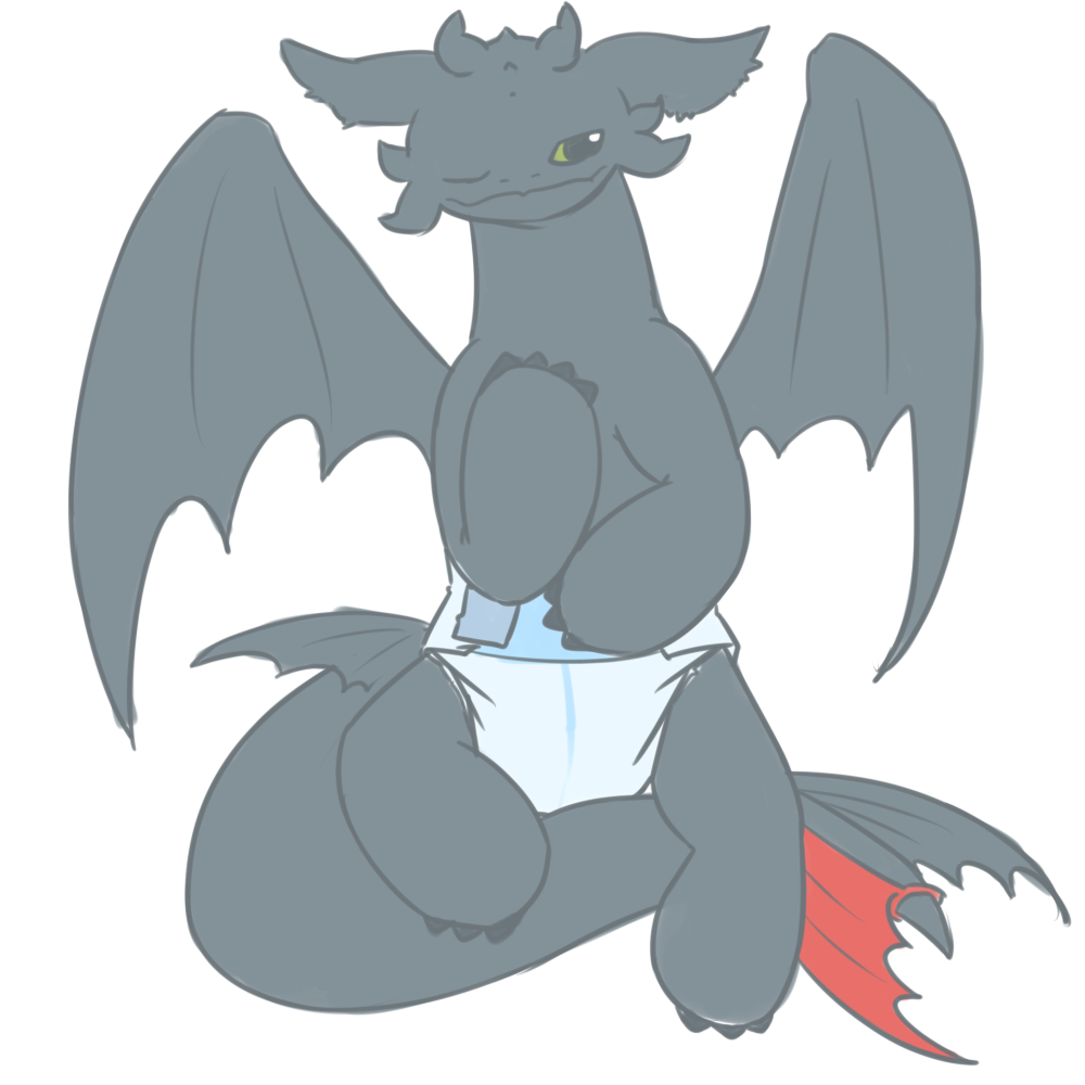 1:1 2014 black_skin diaper dragon dreamworks green_eyes how_to_train_your_dragon looking_at_viewer lying male night_fury on_back one_eye_closed rugia1992 scalie simple_background solo toothless western_dragon