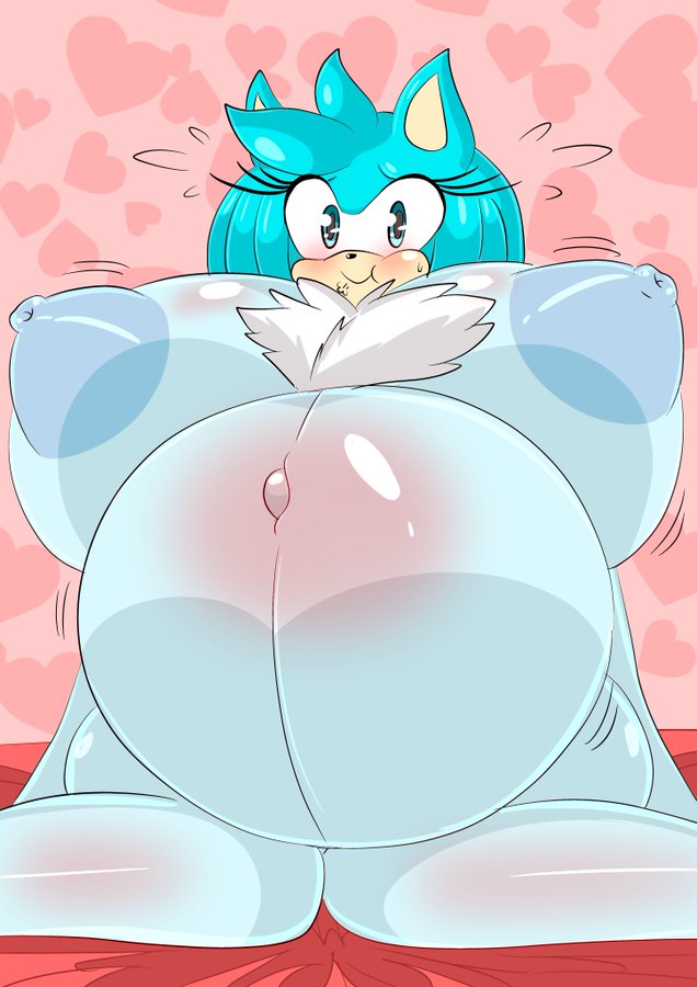 2019 anthro ao32686845 areola bed belly big_belly big_breasts big_butt big_nipples bloom blue_eyes blush breasts butt digital_media_(artwork) domestic_cat fan_character felid feline felis female fur hair huge_breasts long_hair looking_at_viewer mammal mint_(character) nipples nude pregnant puffy_nipples smile solo sonic_(series) teal_body thick_thighs video_games wide_hips