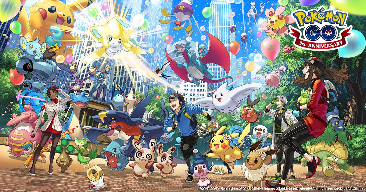 4boys 4girls ambipom anniversary backpack bag black_gloves black_legwear blanche_(pokemon) blonde_hair bonsly brown_hair budew camera candela_(pokemon) croagunk dark_skin drifblim drifloon english_commentary female_protagonist_(pokemon_go) fingerless_gloves gible gloves hood hoodie jirachi kozaki_yuusuke leggings legwear_under_shorts lickilicky male_protagonist_(pokemon_go) meltan mewtwo milotic mime_jr. multicolored_hair multiple_boys multiple_girls official_art oshawott pantyhose pikachu pink_hair pokemon pokemon_go pokestop red_shorts running salamence shinx shoes shorts smeargle smile sneakers snivy spark_(pokemon) spinda tailow taking_picture tan team_rocket_grunt tepig togetic two-tone_hair visor_cap watermark white_hair willow_(pokemon)