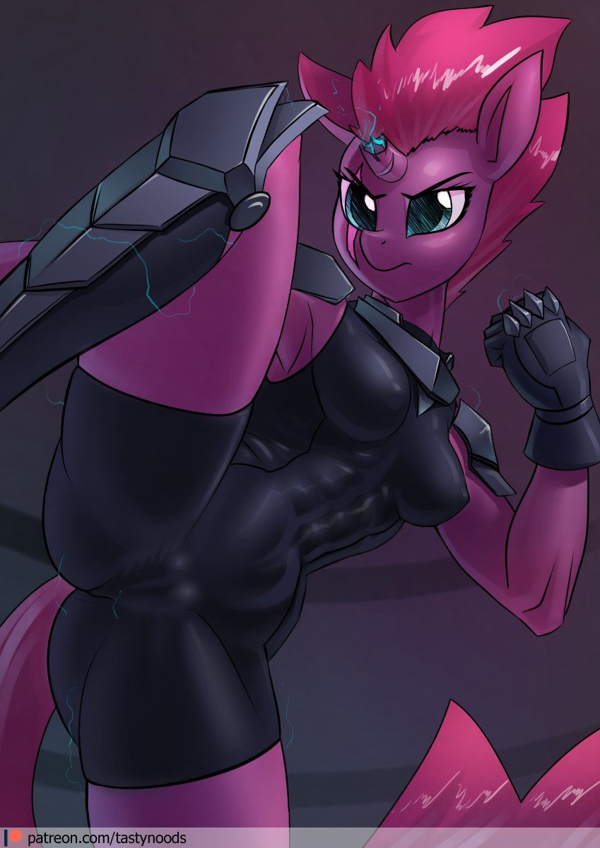 2019 abs anthro anthrofied armor blue_eyes broken_horn camel_toe chrysalisdraws clothing electricity equid eye_scar female gauntlets gloves handwear hi_res horn leotard mammal muscular muscular_female my_little_pony my_little_pony_the_movie scar skinsuit solo tempest_shadow_(mlp) tight_clothing unicorn