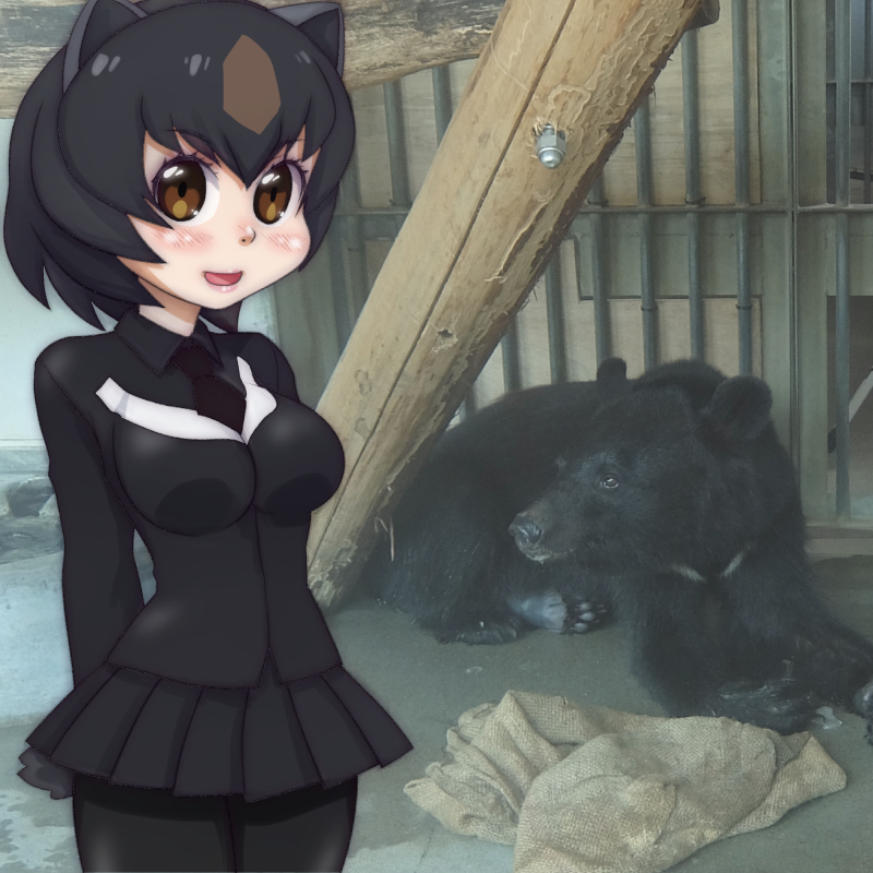 1:1 2019 ambiguous_gender animal_humanoid big_breasts biped black_bear black_bear_humanoid black_bottomwear black_clothing black_fur black_hair black_legwear black_nose black_pawpads black_shirt black_skirt black_topwear blush bottomwear breasts brown_eyes brown_hair brown_highlights brown_markings cage clothed clothing digital_drawing_(artwork) digital_media_(artwork) dress_shirt duo ears_outwards edit eyebrow_through_hair eyebrows eyelashes facial_markings female feral forehead_markings front_view fully_clothed fur grey_ears hair hair_highlights hands_behind_back head_markings hindpaw humanoid japanese japanese_black_bear japanese_black_bear_(kemono_friends) kemono_friends legwear light light_skin lighting looking_at_viewer lying mammal mammal_humanoid markings mixed_media moon_bear multicolored_hair necktie on_front open_mouth open_smile pawpads paws photo_background photo_manipulation photography_(artwork) pivoted_ears pleated_skirt quadruped real ringofriend shadow shirt short_hair skirt smile snout standing tan_skin topwear translucent translucent_hair two_tone_hair ursid ursid_humanoid ursine ursine_humanoid