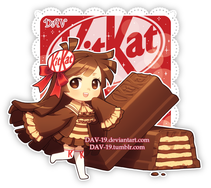 1girl :d artist_name bangs blush bow brown_dress brown_eyes brown_hair chibi chocolate commentary dav-19 dress eyebrows_visible_through_hair food hair_bow hair_ornament kitkat long_hair long_sleeves looking_at_viewer no_shoes open_mouth original personification red_bow sleeves_past_fingers sleeves_past_wrists smile solo standing standing_on_one_leg thighhighs transparent_background upper_teeth very_long_hair watermark web_address white_legwear wide_sleeves