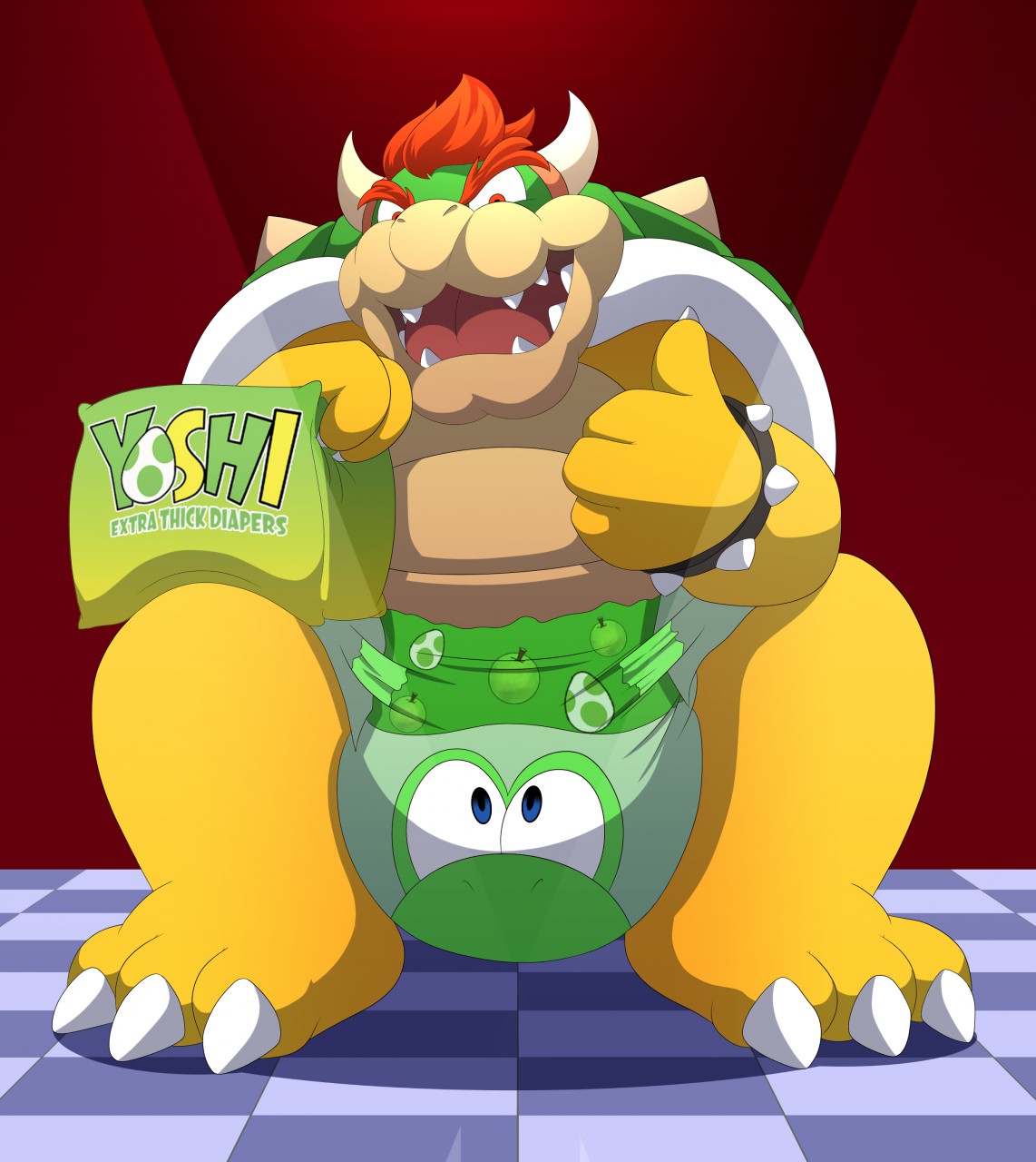 bowser diaper diaper_transformation hi_res inanimate_transformation koopa male mario_bros nintendo scalie transformation video_games xepher777 yoshi