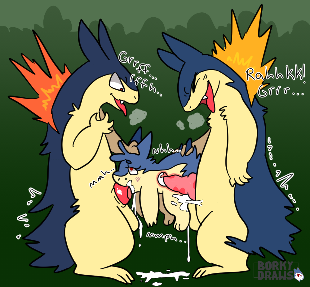 2019 bodily_fluids borky-draws cum digital_media_(artwork) ember_the_typhlosion erection fan_character female female_penetrated feral forced genital_fluids group group_sex male male/female male_penetrating nintendo non-con oral penetration penis pok&eacute;mon pok&eacute;mon_(species) rape sex simple_background threesome tongue typhlosion video_games