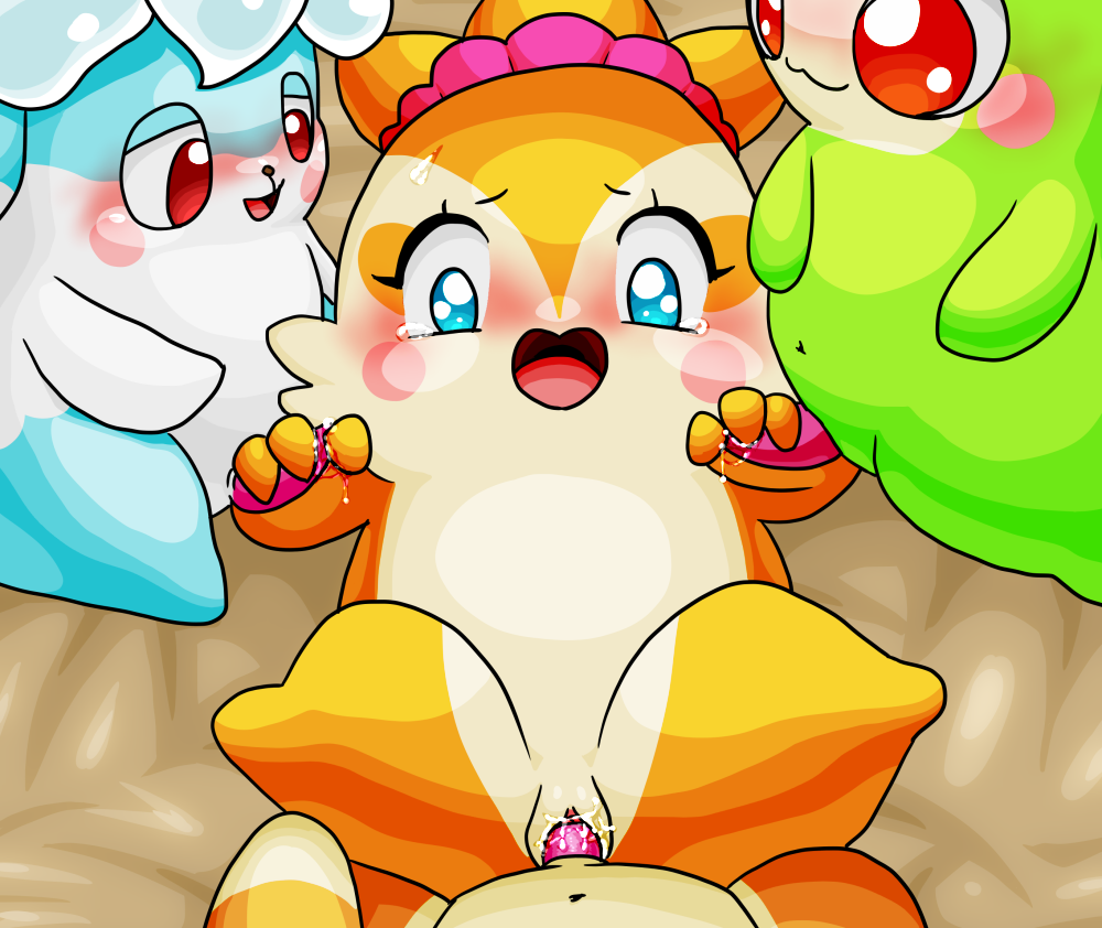 anthro blue_eyes blue_fur blush cocotama featureless_limbs female foursome fur geracho green_fur group group_sex himitsu_no_cocotama luckytama male mammal multicolored_fur nude open_mouth orange_fur parine penetration penis pussy red_eyes sex suei_(cocotama) tan_fur two_tone_fur vaginal vaginal_penetration white_fur 九尾