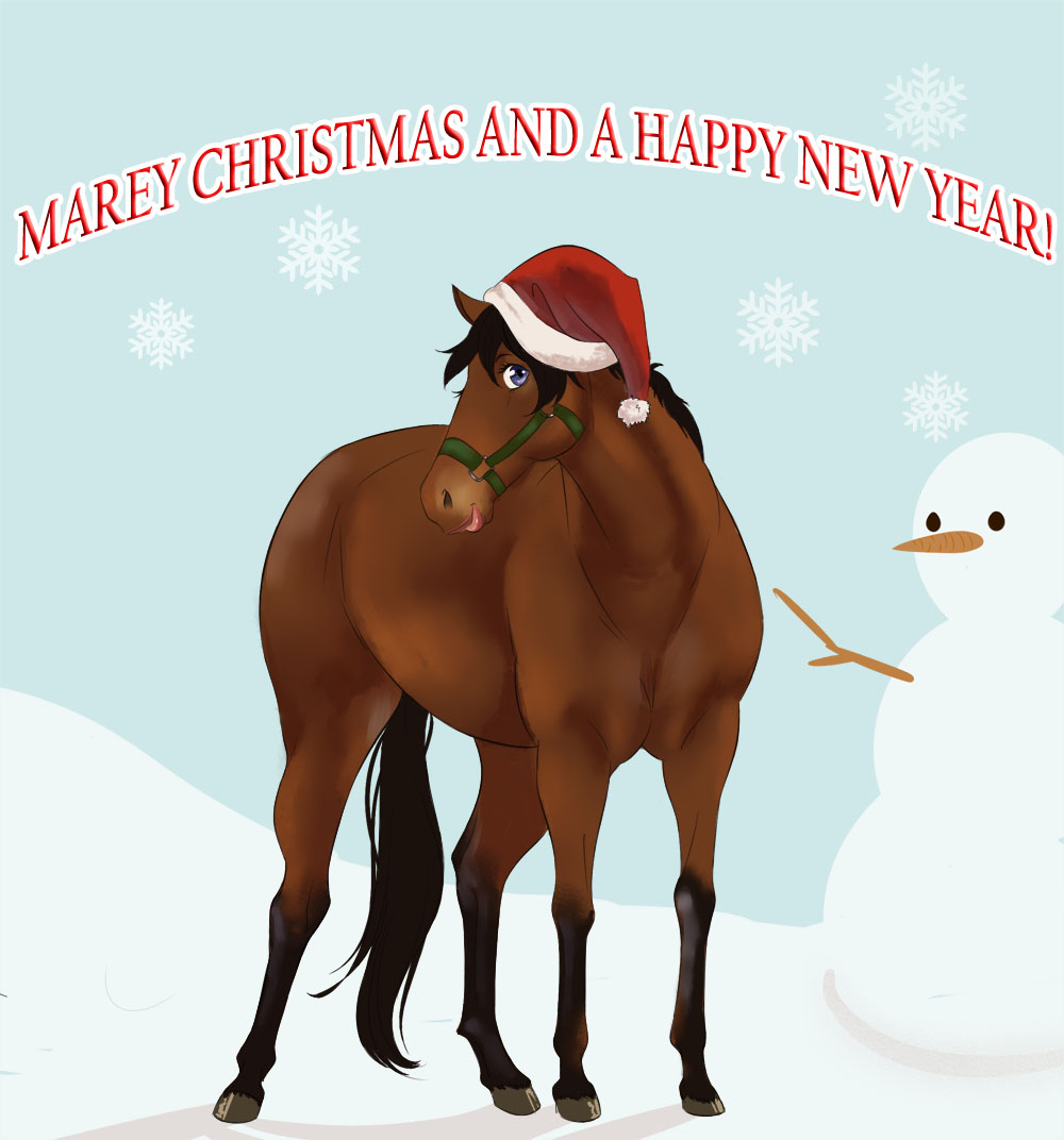 christmas english_text equid equine eyelashes female feral holidays horse mammal nikuyoku snow snowman solo text