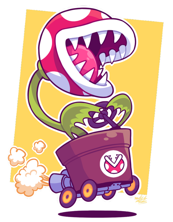 alpha_channel ambiguous_gender driving flora_fauna kart mario_bros mast3r-rainb0w nintendo not_furry open_mouth piranha_plant plant sharp_teeth signature simple_background smile smoke teeth tongue transparent_background vehicle video_games