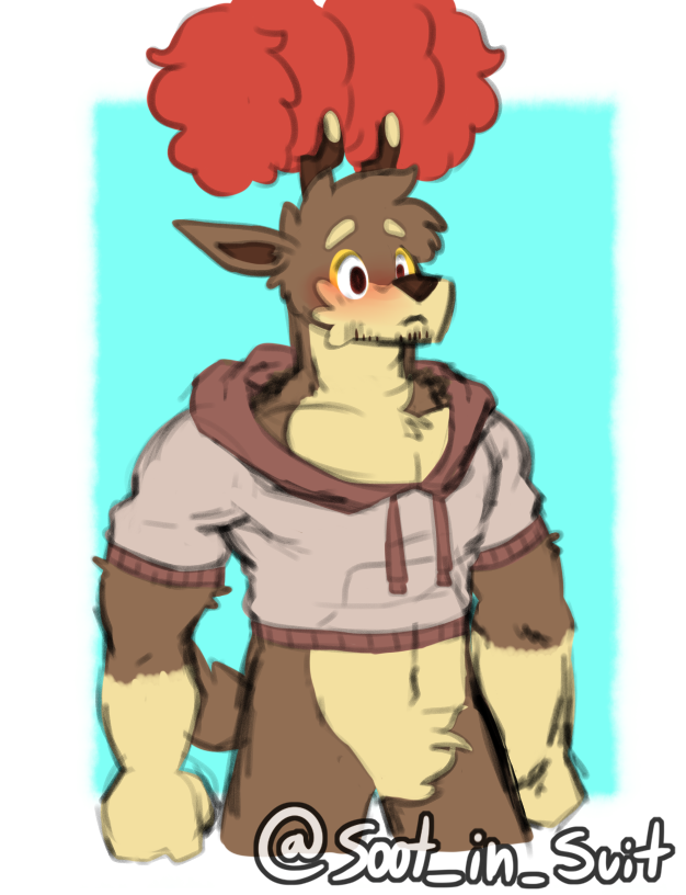 anthro antlers biceps blush bodily_fluids clothing coat crotch_fluff hair horn invalid_tag leaf male muscular nintendo pecs pok&eacute;mon pok&eacute;mon_(species) sawsbuck solo soot_in_suit video_games