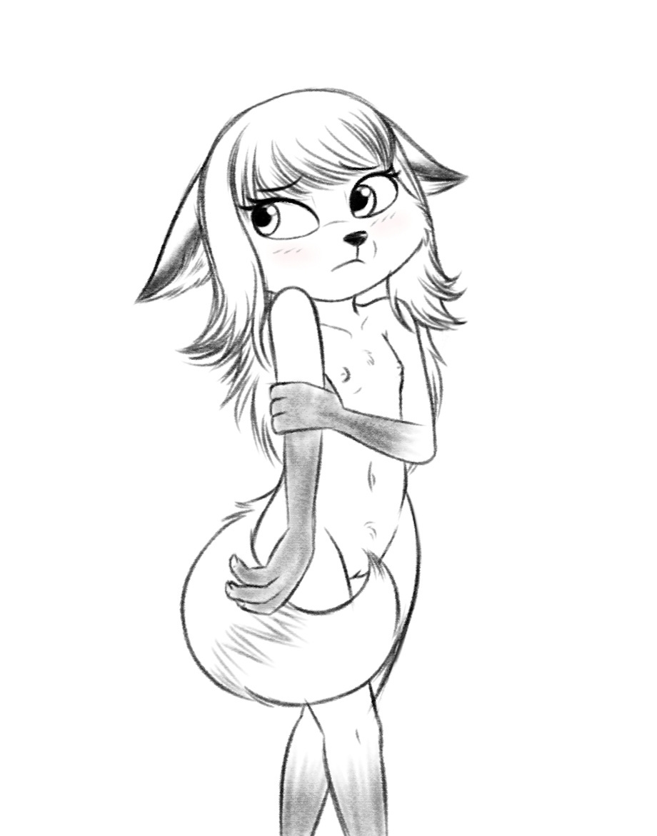 anthro blush breasts canid canine cub digital_media_(artwork) female fingers fox fur hair mammal monochrome nipples nude pussy solo sonic3 young zoey_soul