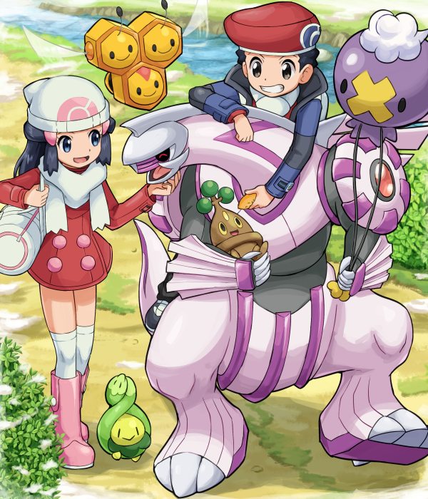 arthropod bag balloon bee black_eyes blue_eyes blue_hair bonsly boots brown_eyes budew clothing dawn_(pok&eacute;mon) dress drifloon feeding female food footwear green_skin hair hair_decoration hat headgear headwear human hymenopteran insect legendary_pok&eacute;mon lucas_(pok&eacute;mon) male mammal nintendo palkia pink_skin pok&eacute;mon pok&eacute;mon_(species) pokemoa purple_skin red_eyes riding tree video_games yellow_skin