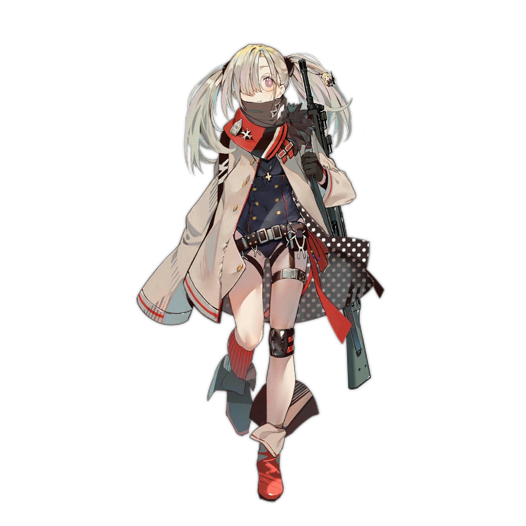 1girl asymmetrical_legwear bangs belt blonde_hair blush boots closed_mouth coat cross freckles full_body girls_frontline glasses gloves gun h&amp;k_hk21 hair_over_one_eye hk21_(girls_frontline) iron_cross knee_pads long_hair long_sleeves looking_at_viewer machine_gun official_art over_shoulder purple_eyes red_scarf round_eyewear scarf smile standing thigh_strap transparent_background twintails weapon weapon_over_shoulder xiao_chichi