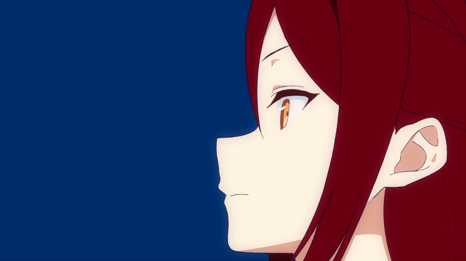 1girl blue_background from_side light_frown long_hair love_live! love_live!_sunshine!! profile red_hair sakurauchi_riko sellel simple_background solo yellow_eyes