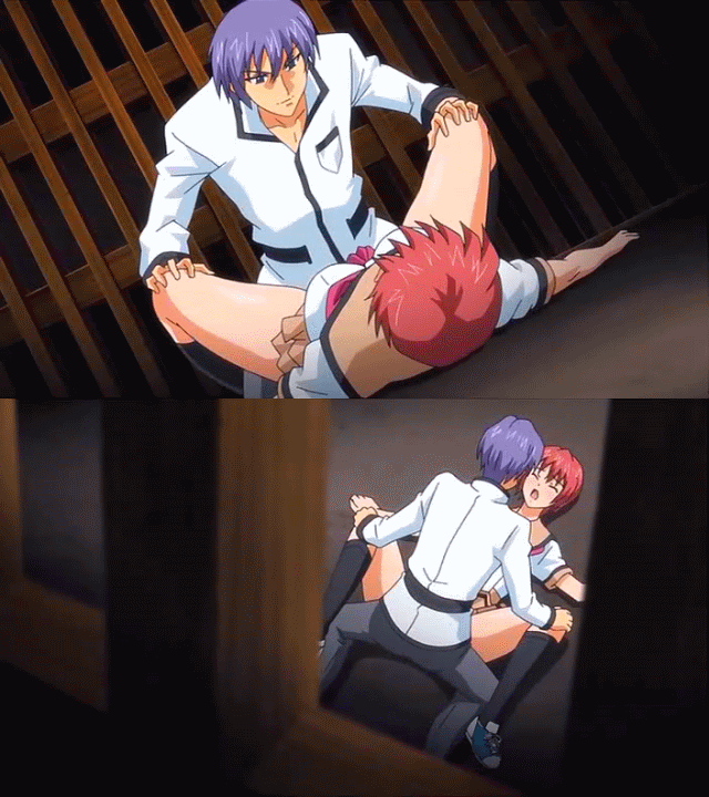 animated animated_gif clothed_sex eyes_closed footwear gif lying missionary miyauchi_akira on_back open_mouth otome_juurin_yuugi rape red_hair sex shoes short_hair sneakers socks split_screen spread_legs