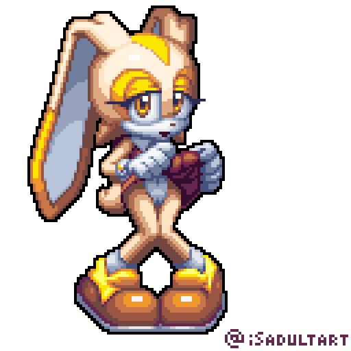 1girl anthro cream_the_rabbit dress dress_lift eyelashes female female_focus fur furry gloves hotred is_(artist) legs legs_together long_ears looking_at_viewer navel orange_eyes pixel_art pussy rabbit sega shoes solo solo_focus sonic_(series) tail tail_tuft vagina web_address