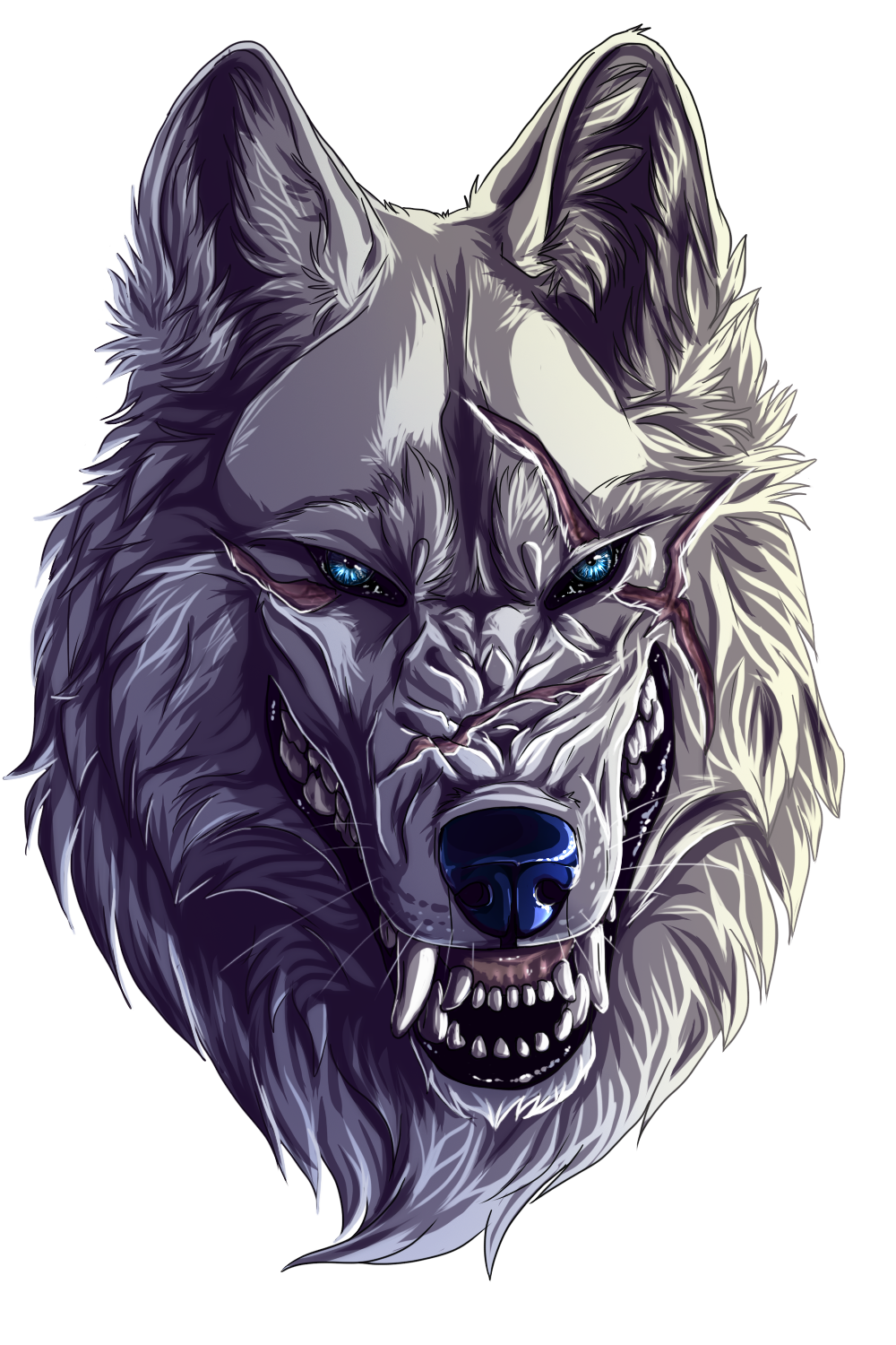 2012 blue_eyes canid canine canis digital_media_(artwork) fur headshot_portrait hi_res mammal open_mouth portrait scales teeth whiskers white_body white_fur wolf wolfroad