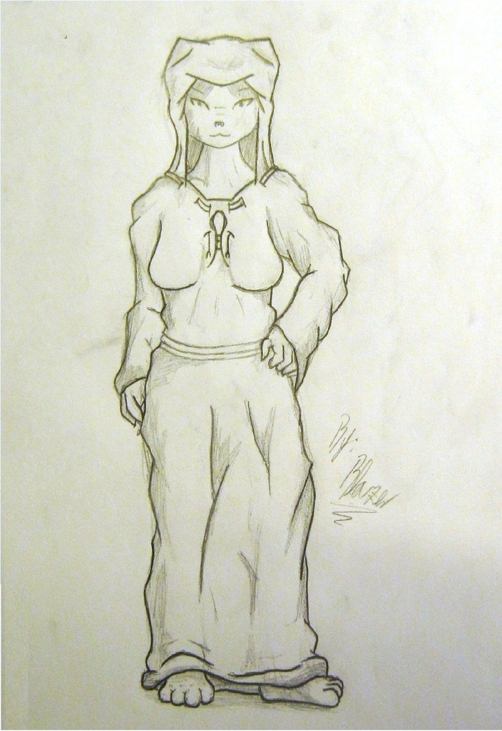 2013 amunet anthro blazer_(artist) breasts clothed clothing domestic_cat felid feline felis female fully_clothed graphite_(artwork) hairless hairless_cat hand_on_hip hood looking_at_viewer mammal monochrome pencil_(artwork) robe simple_background smile solo sphynx_(cat) standing traditional_media_(artwork) white_background