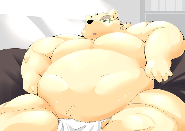 2019 anthro belly blue_eyes clothing eyewear fundoshi fur glasses humanoid_hands japanese_clothing leib_(tas) male mammal moobs overweight overweight_male polar_bear sitting solo tokyo_afterschool_summoners tomoya_(artist) tomoyamaru tomoyamaru_alt underwear ursid ursine video_games white_body white_fur