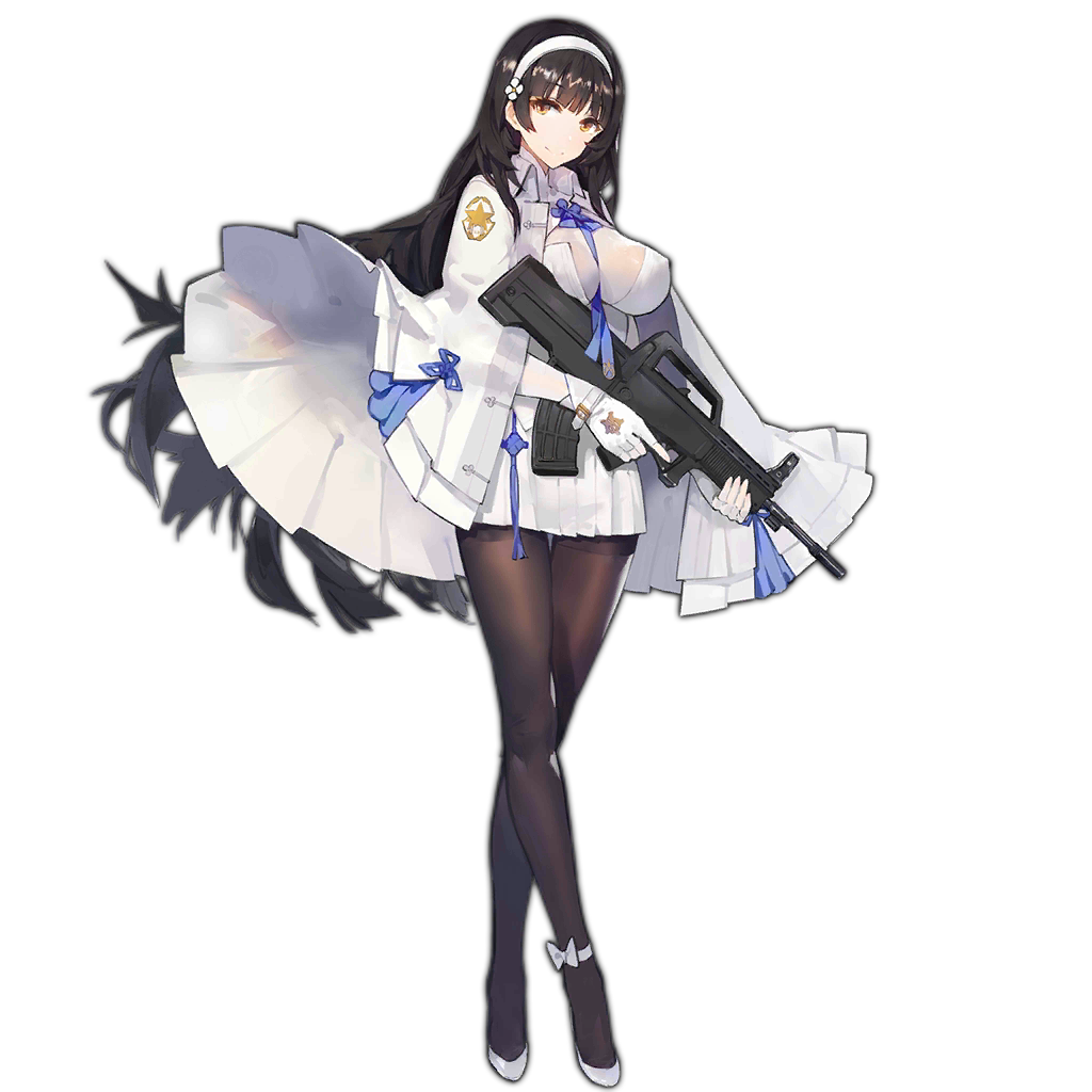 1girl ankle_ribbon assault_rifle august1st between_breasts black_hair black_legwear breasts brown_eyes brown_legwear bullpup cloak covered_nipples crossed_legs fingerless_gloves flats flower full_body girls_frontline gloves gun hair_flower hair_ornament hairband holding holding_gun holding_weapon impossible_clothes kishiyo large_breasts long_hair looking_at_viewer official_art pantyhose pleated_skirt qbz-95 qbz-95_(girls_frontline) ribbon rifle shoes skirt smile solo standing thigh_gap thighband_pantyhose transparent_background trigger_discipline very_long_hair watermark watson_cross weapon white_gloves white_hairband