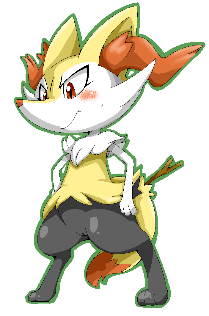 2013 anthro blush bodily_fluids braixen canid canine doneru female mammal nintendo pok&eacute;mon pok&eacute;mon_(species) pussy simple_background solo standing sweat video_games white_background