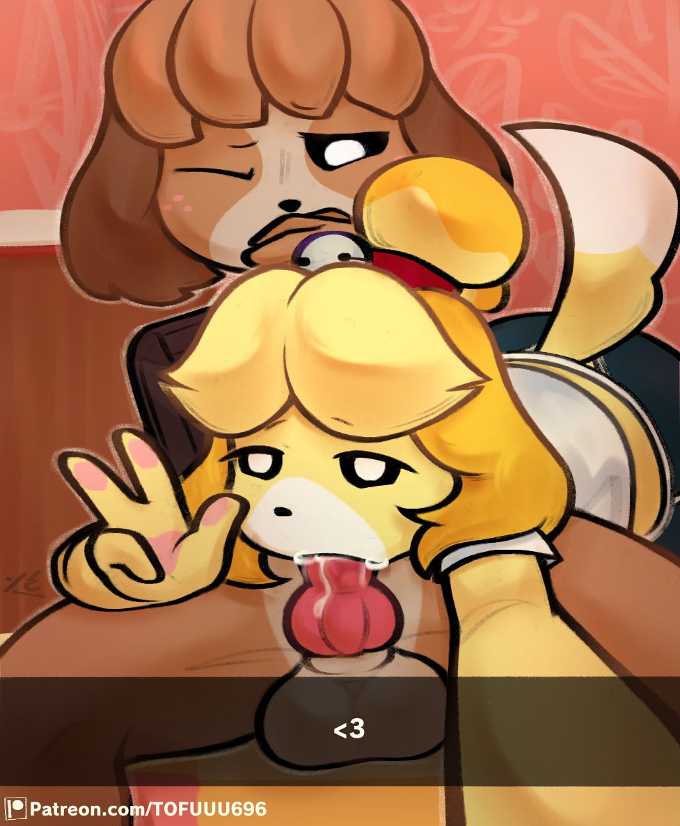 animal_crossing animal_genitalia animal_penis anthro blonde_hair bodily_fluids brother_(lore) brother_and_sister_(lore) brown_body brown_fur brown_hair canid canine canine_genitalia canine_penis canis caption cum cum_in_mouth cum_inside digby_(animal_crossing) domestic_dog duo erection fellatio female freckles fur genital_fluids genitals hair incest_(lore) isabelle_(animal_crossing) looking_at_viewer male male/female mammal nintendo one_eye_closed oral penile penis sex shih_tzu sibling_(lore) sister_(lore) smile snapchat tail tofuuu toy_dog yellow_body yellow_fur