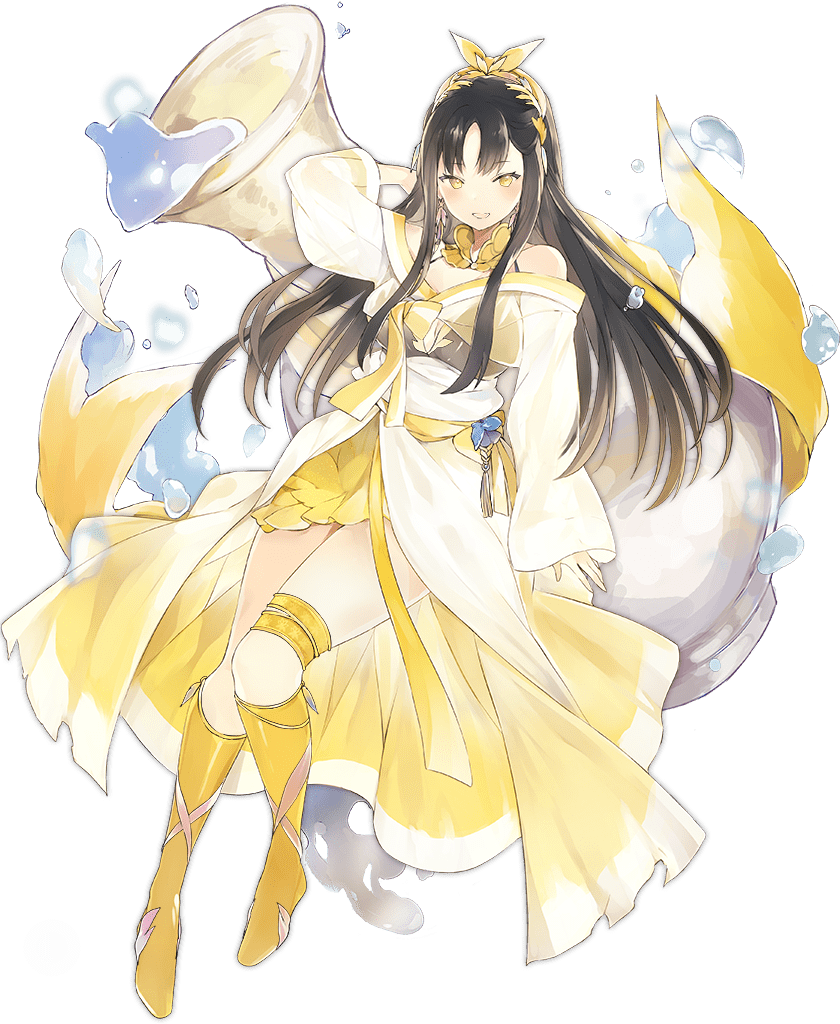 1girl ark_order arm_behind_head black_bra black_hair boots bow bow_hairband bra bracelet breasts earrings full_body hae_mo-su_of_buyeo_(ark_order) hairband jewelry korean_clothes large_breasts long_hair long_sleeves looking_at_viewer lpip official_art parted_lips sash sidelocks skirt smile solo tachi-e transparent_background underwear variant_set water yellow_bow yellow_eyes yellow_footwear yellow_hairband yellow_sash yellow_skirt
