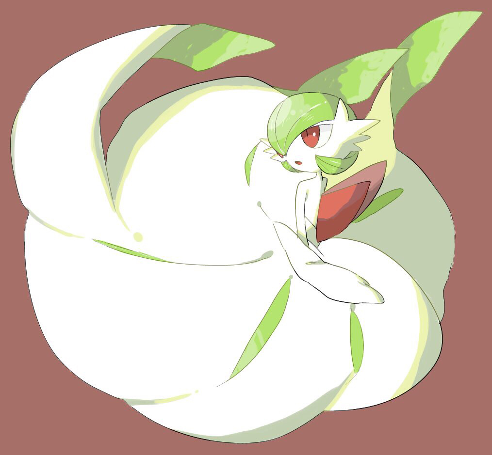 bob_cut colored_skin dress elbow_gloves gardevoir gloves green_hair hair_over_one_eye mega_gardevoir mega_pokemon nullma open_mouth pink_eyes pokemon pokemon_(creature) simple_background white_dress white_gloves white_skin