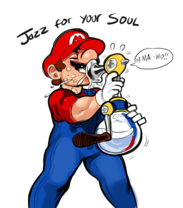 1boy closed_eyes drinking english_text f.l.u.d.d. facial_hair feet_out_of_frame hat jazz_for_your_soul_(meme) male_focus mario mario_(series) meme mustache nitrotitan sexually_suggestive speech_bubble suggestive_fluid super_mario_sunshine wet wet_clothes you're_doing_it_wrong