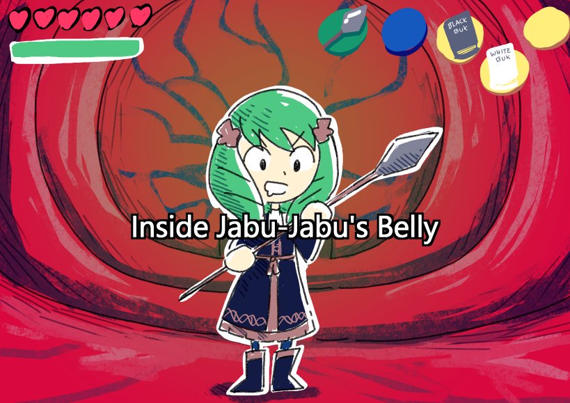 1girl book boots commentary dress drill_hair drooling english_commentary english_text fire_emblem fire_emblem:_three_houses flayn_(fire_emblem) green_hair heads-up_display health_bar heart inside_creature polearm setz spear the_legend_of_zelda the_legend_of_zelda:_ocarina_of_time twin_drills weapon
